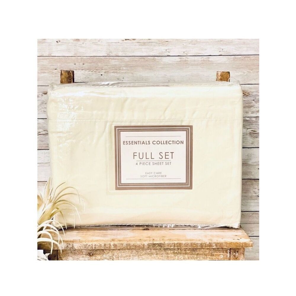 NWT Vintage Essentials Collection Full Sz Ivory 4 Pc Soft microfiber Sheet Set